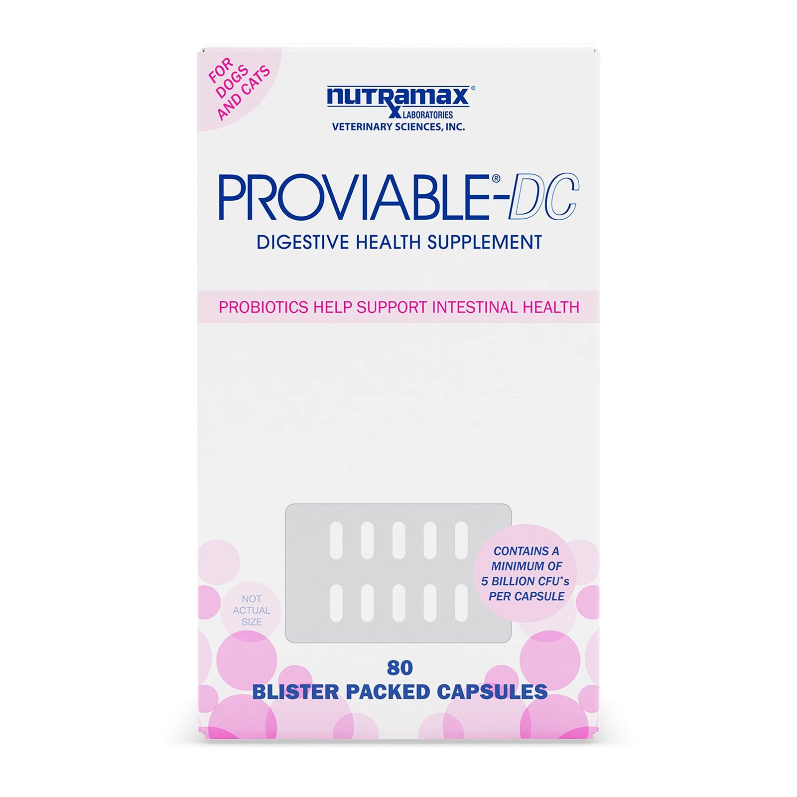 Version 1.0.0 Nutramax Proviable Digestive Health Supplement Multi-Strain Probiotics and Prebiotics for Cats and Dogs - with 7 Strains of Bacteria, 80 Capsules, blue - Image 1
