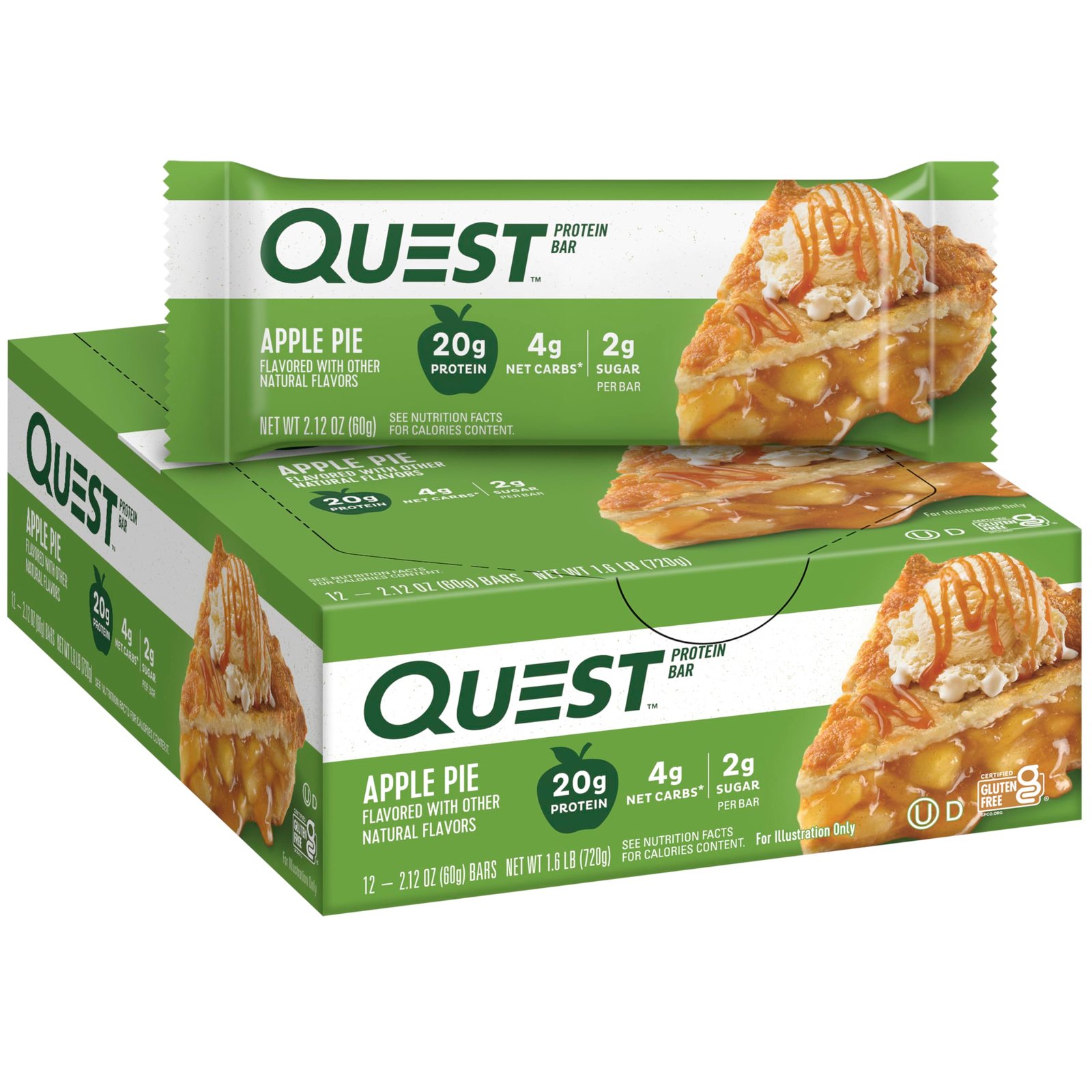 Version 1.0.0 Quest Nutrition Apple Pie Protein Bar, 20g Protein, 4g Net Carbs, 2g Sugar, Gluten Free, Keto Friendly, 12 Count (Packof 1) - Image 1