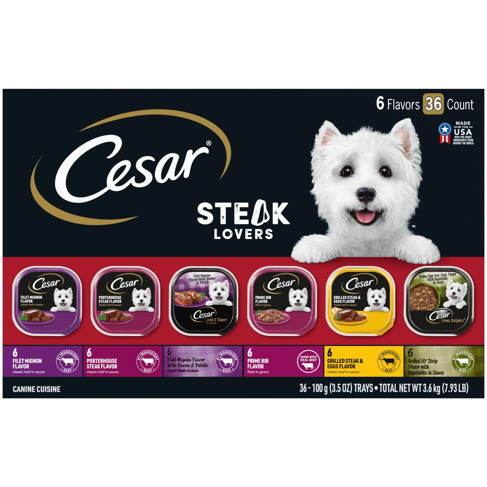 Version 1.0.0 CESAR Adult Soft Wet Dog Food Steak Lovers Variety Pack with Real Meat, (36) 3.5 oz. Trays - Image 1
