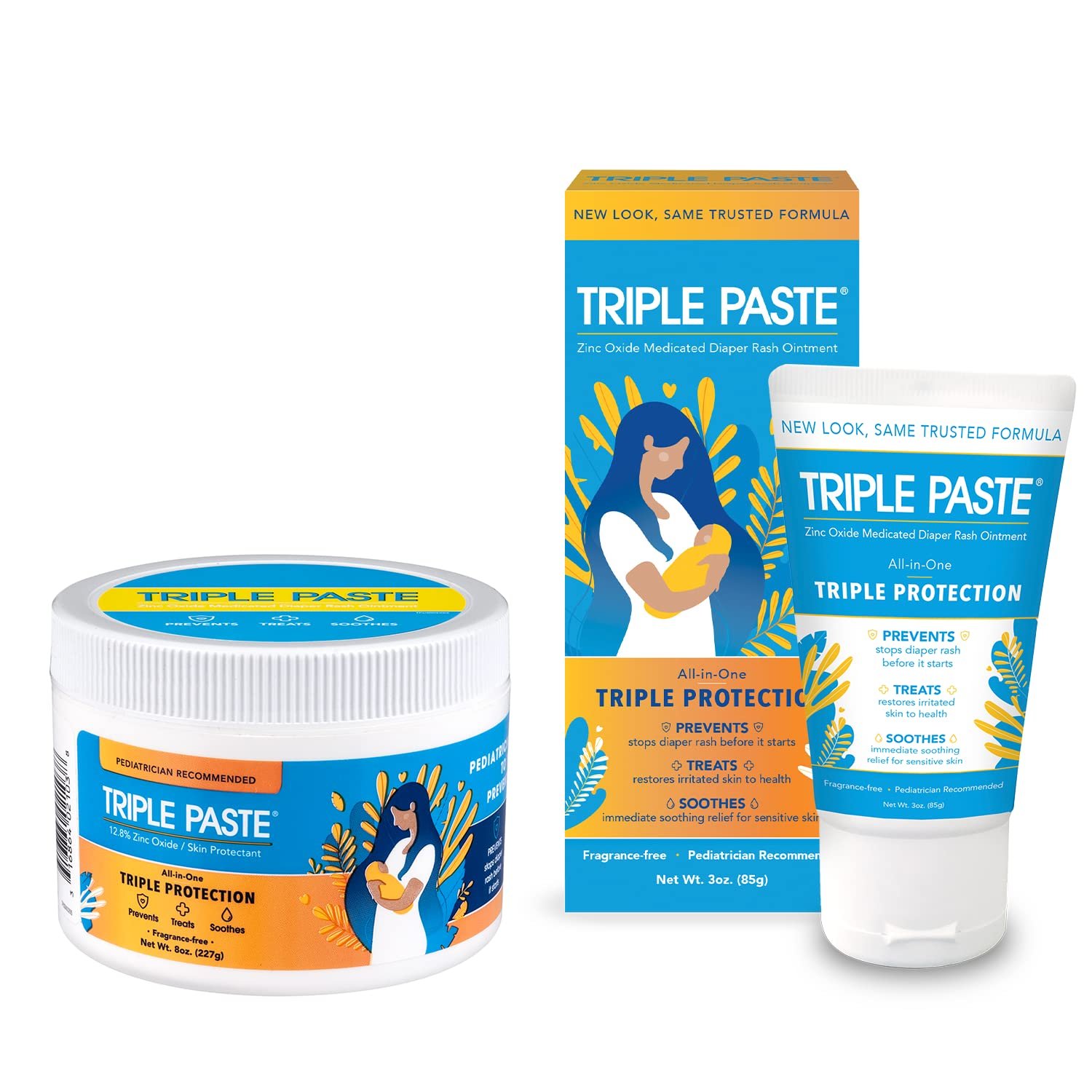 Version 1.0.0 Triple Paste Diaper Rash Cream for Baby - 8 Oz Tub & 3 Oz Tube At Home & On the Go Bundle - Zinc Oxide Ointment Treats, Soothes and Prevents Diaper Rash - Image 1