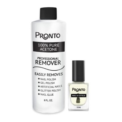 Pronto 8 Oz 100% Pure Acetone Nail Polish Remover and Cuticle Oil, Pure Acetone for All Nail Polish Types including Gel, Acrylic & Sculptured Nails, Gel Nail Polish Remover and Nail Repair, Duo Pack