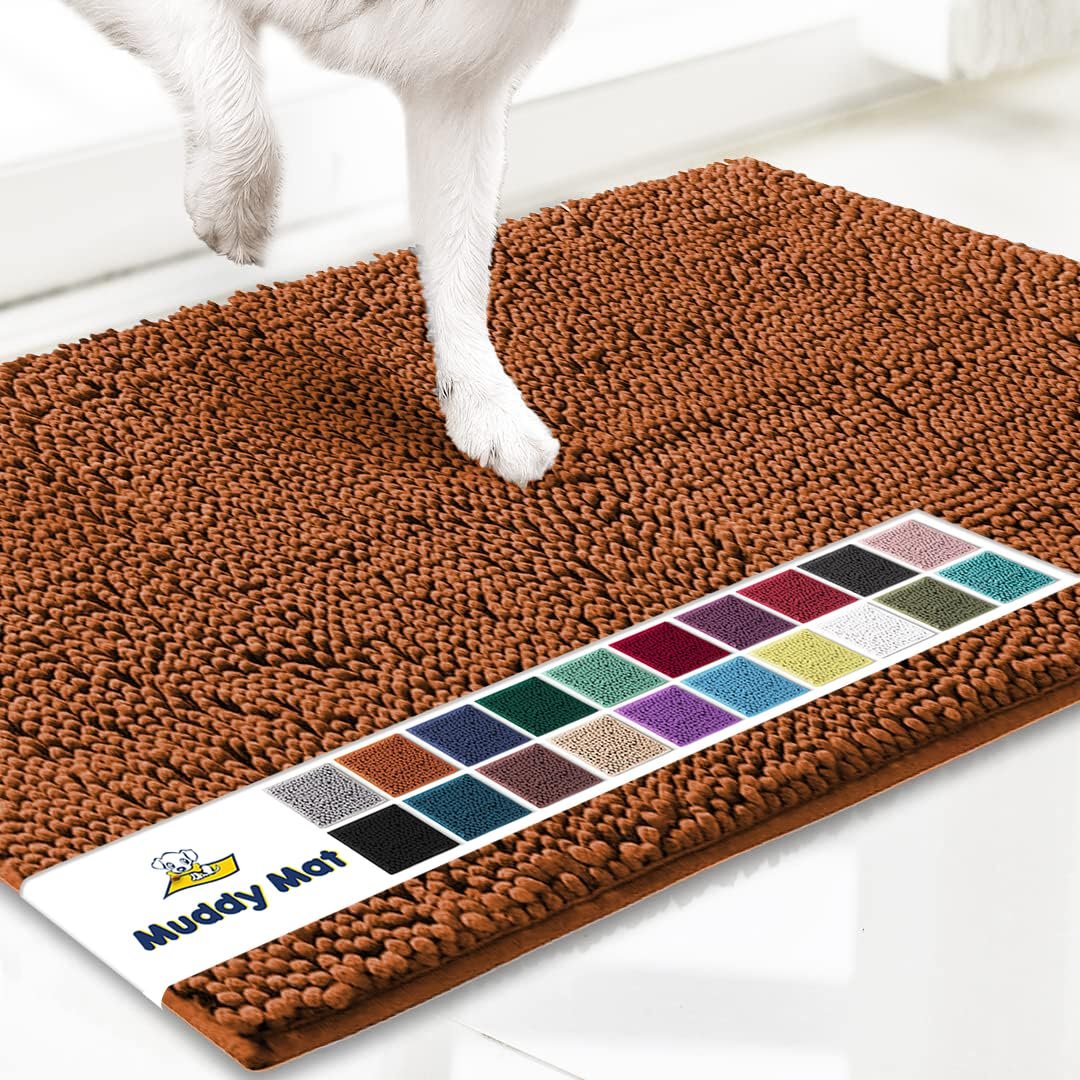 Version 1.0.0 Muddy Mat? AS-SEEN-ON-TV Highly Absorbent Microfiber Dog Door Mat and Pet Rug, Non Slip Thick Washable Area and Bath Mat Soft Chenille for Kitchen Bathroom Bedroom and Indoor - Orange Medium 30"X19" - Image 1