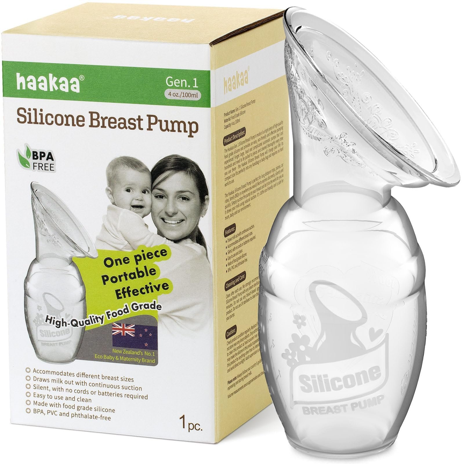 Version 1.0.0 haakaa Manual Breast Pump for Breastfeeding, Silicone, Clear 4oz/100ml - Image 1