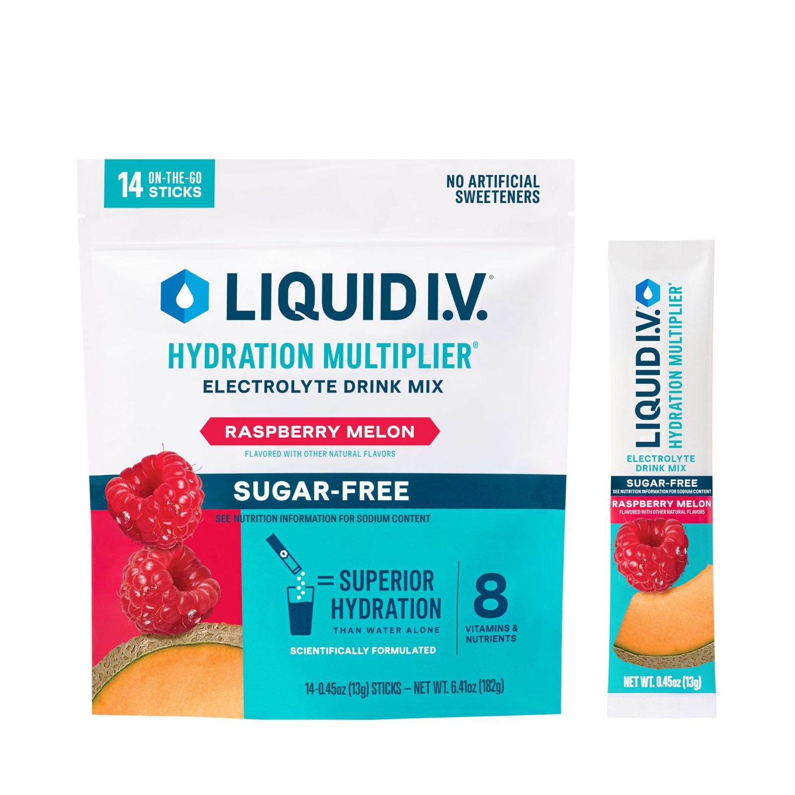 Version 1.0.0 Liquid I.V.? Hydration Multiplier Sugar-Free - Raspberry Melon | Electrolyte Powder Drink Mix | 1 Pack (14 Servings) - Image 1