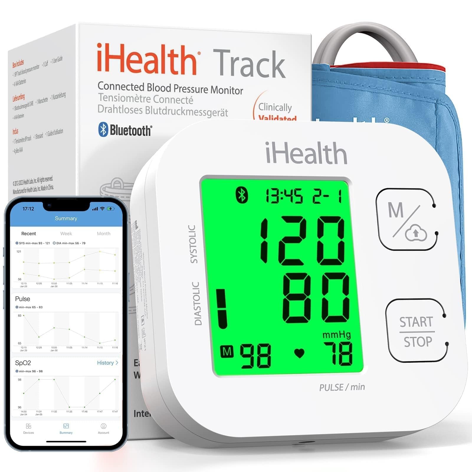 Version 1.0.0 iHealth Track Smart Upper Arm Blood Pressure Monitor with Wide Range Cuff That fits Standard to Large Adult Arms, Bluetooth Compatible for iOS & Android Devices - Image 1