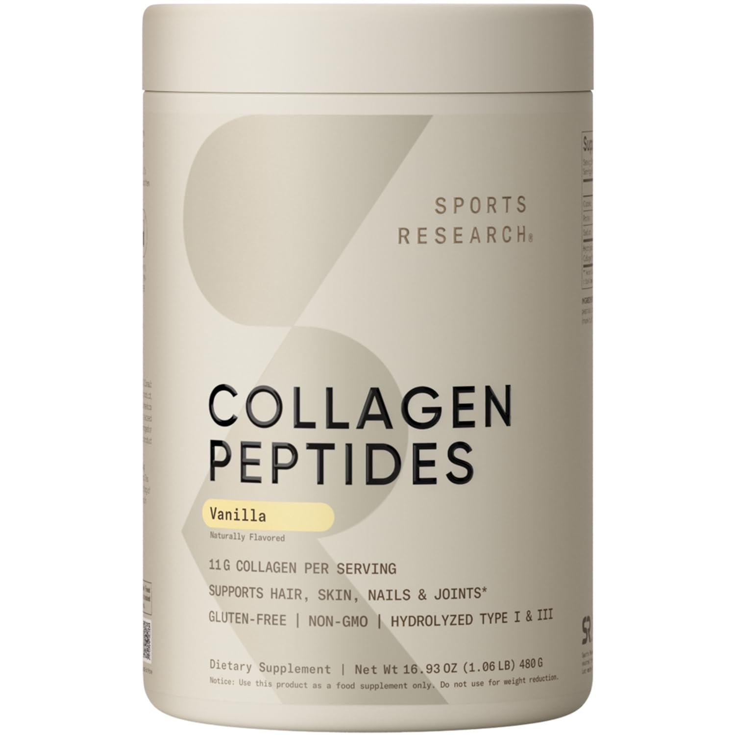 Version 1.0.0 Sports Research Collagen Peptides - Hydrolyzed Type 1 & 3 Collagen Powder Protein Supplement for Healthy Skin, Nails, & Joints - Easy Mixing Vital Nutrients & Proteins, Collagen for Women & Men - Image 1