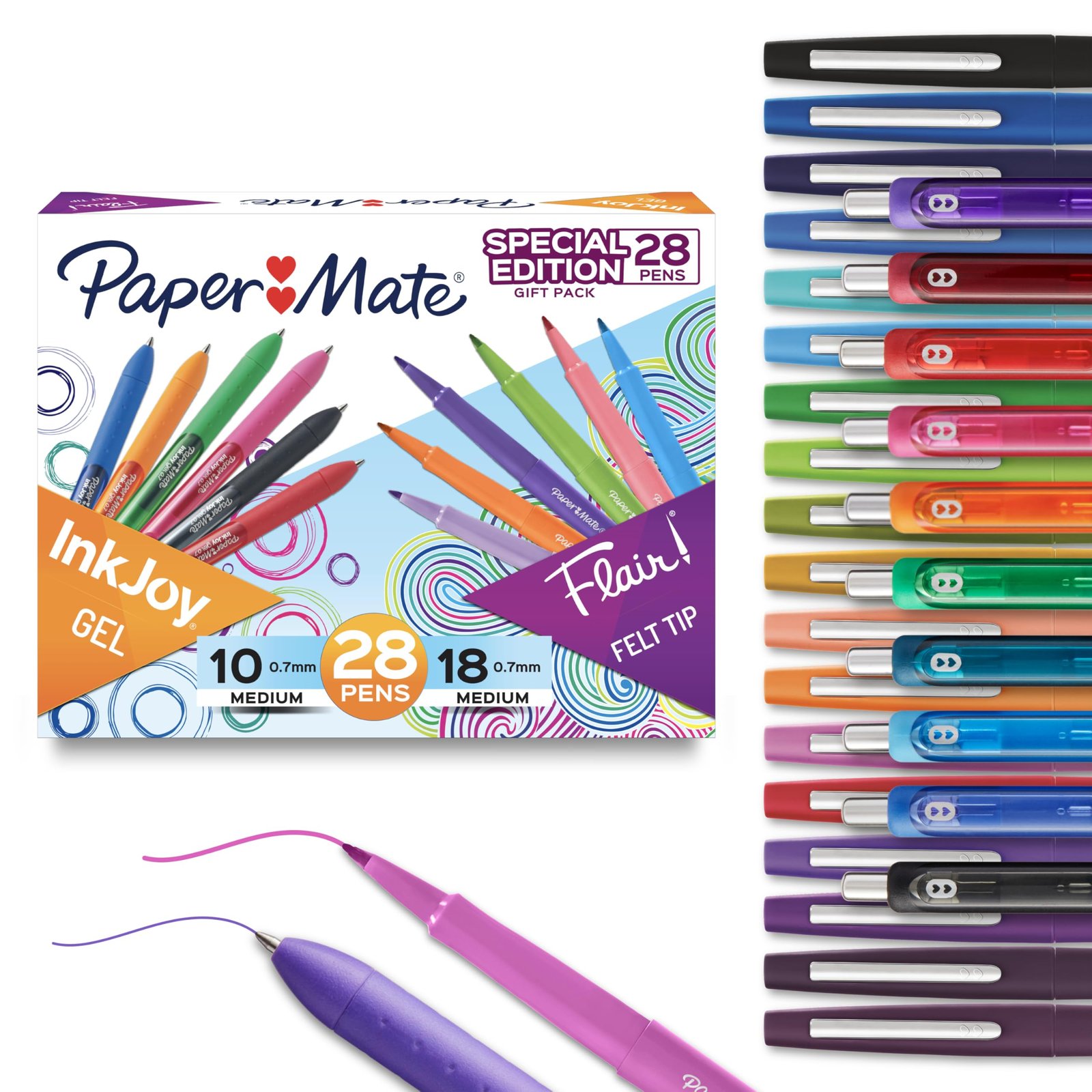 Version 1.0.0 Paper Mate Pens Variety Pack, InkJoy Retractable Gel Pens, Flair Felt Tip Pens, 28-Count, Assorted Colors, Smooth Writing, Fast Drying - Image 1