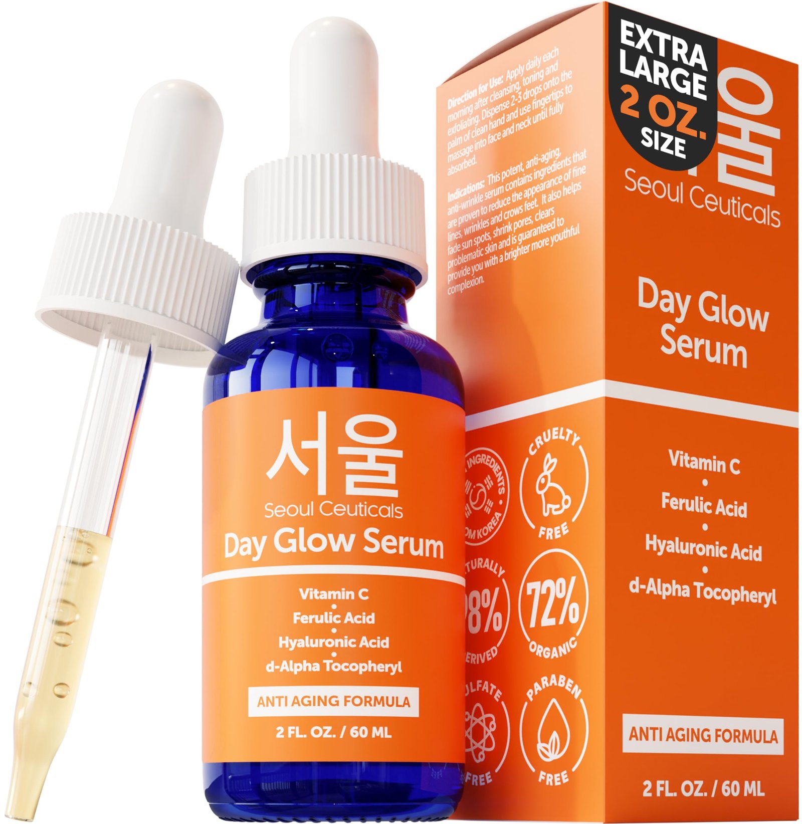 Version 1.0.0 SeoulCeuticals Large 2oz Korean 20% Vitamin C Hyaluronic Acid Serum + CE Ferulic Acid - Potent Anti Aging, Anti Wrinkle K Beauty - Image 1