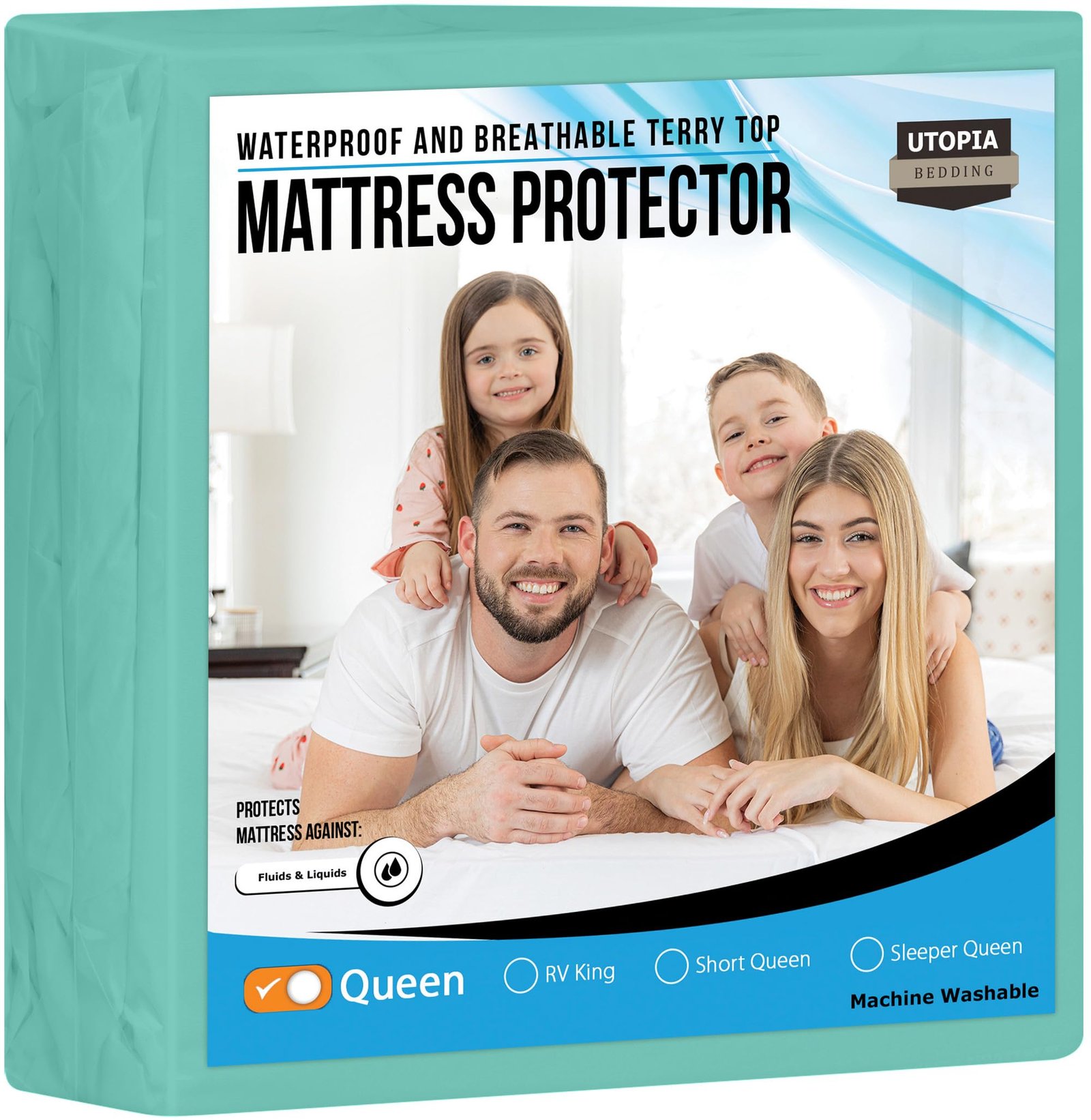 Version 1.0.0 Utopia Bedding Waterproof Mattress Protector Queen Size, Premium Terry Mattress Cover 200 GSM, Breathable, Fitted Style with Stretchable Pockets (Spablue) - Image 1