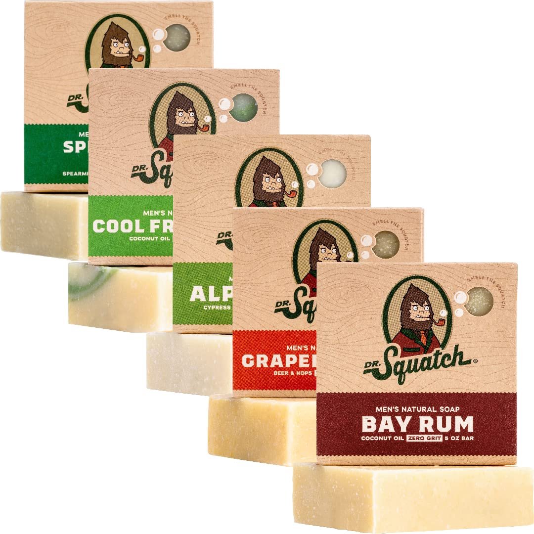 Version 1.0.0 Dr. Squatch All Natural Bar Soap for Men, 5 Bar Variety Pack - Cool Fresh Aloe, Alpine Sage, Spearmint, Bay Rum and Grapefruit IPA - Image 1