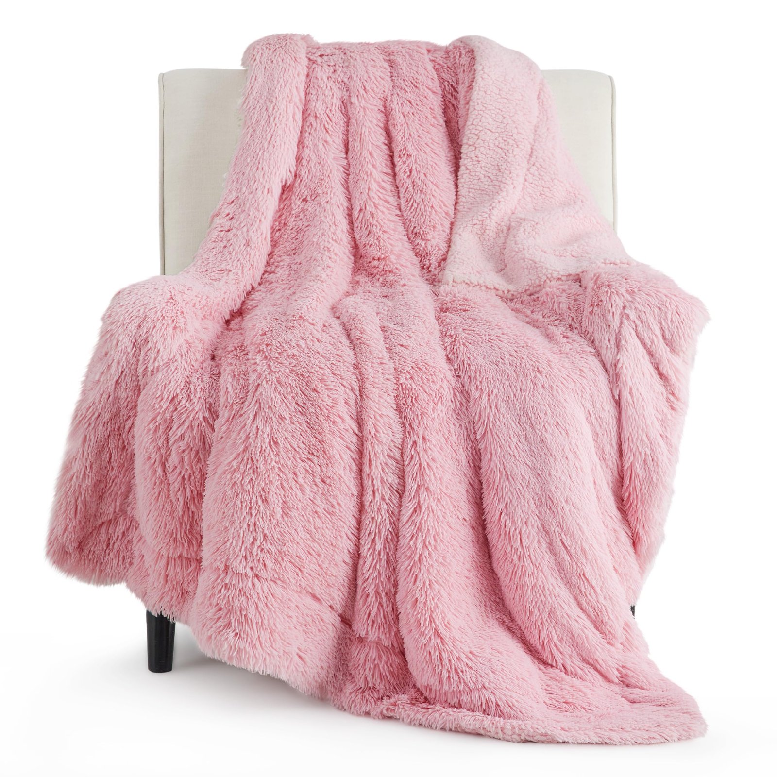 Version 1.0.0 Bedsure Soft Pink Throw Blanket for Couch, Fluffy Fuzzy Blankets & Throws for Bed, Sofa, Cozy Plush Sherpa Fleece Faux Fur Blanket, Thick Warm Christmas Blanket Gifts for Women, Men, 50x60 - Image 1
